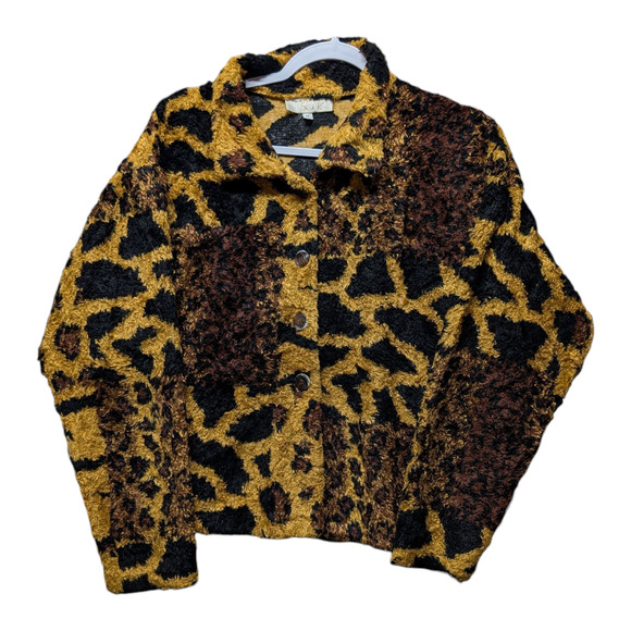 Cache Tops - 80s Cache Leopard Print Furry Women's Button Up